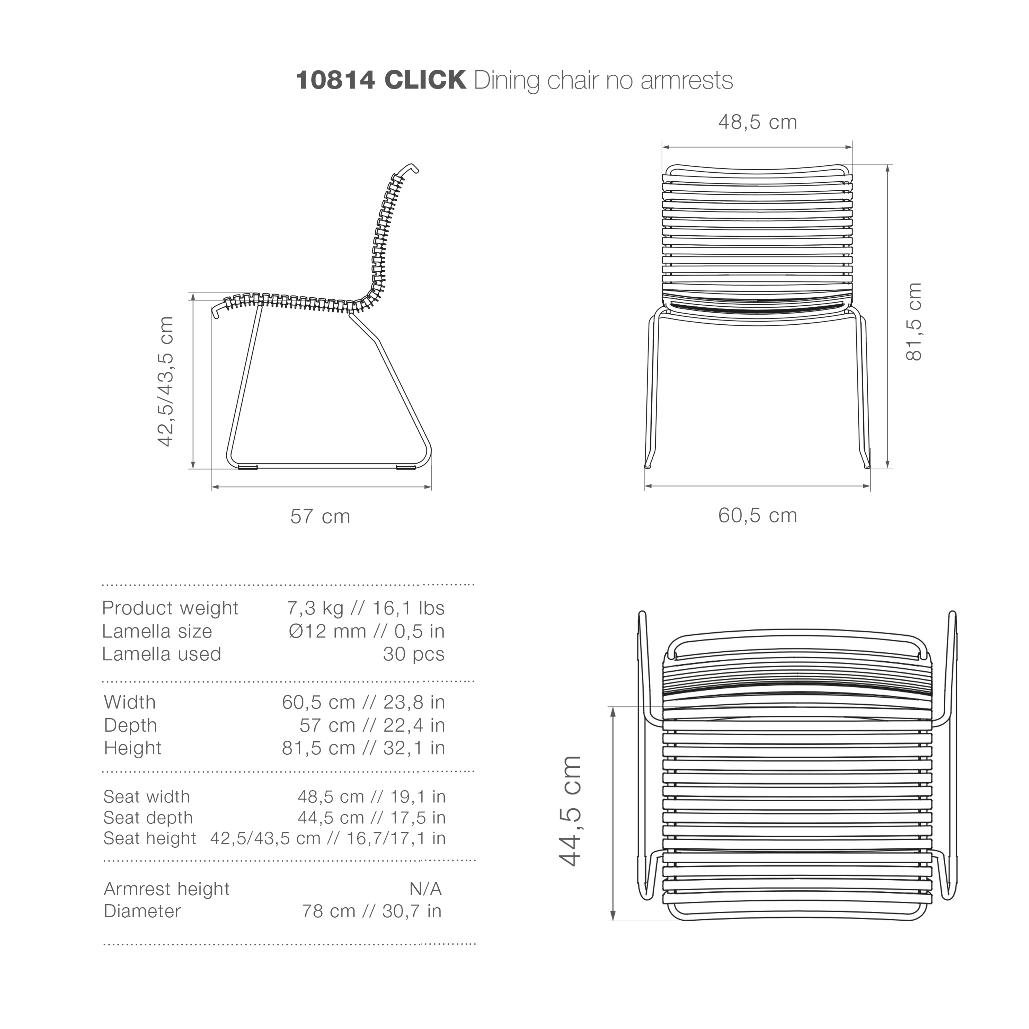 Click Dining Chair (No Arms) - Multicolour Blue Stripe
