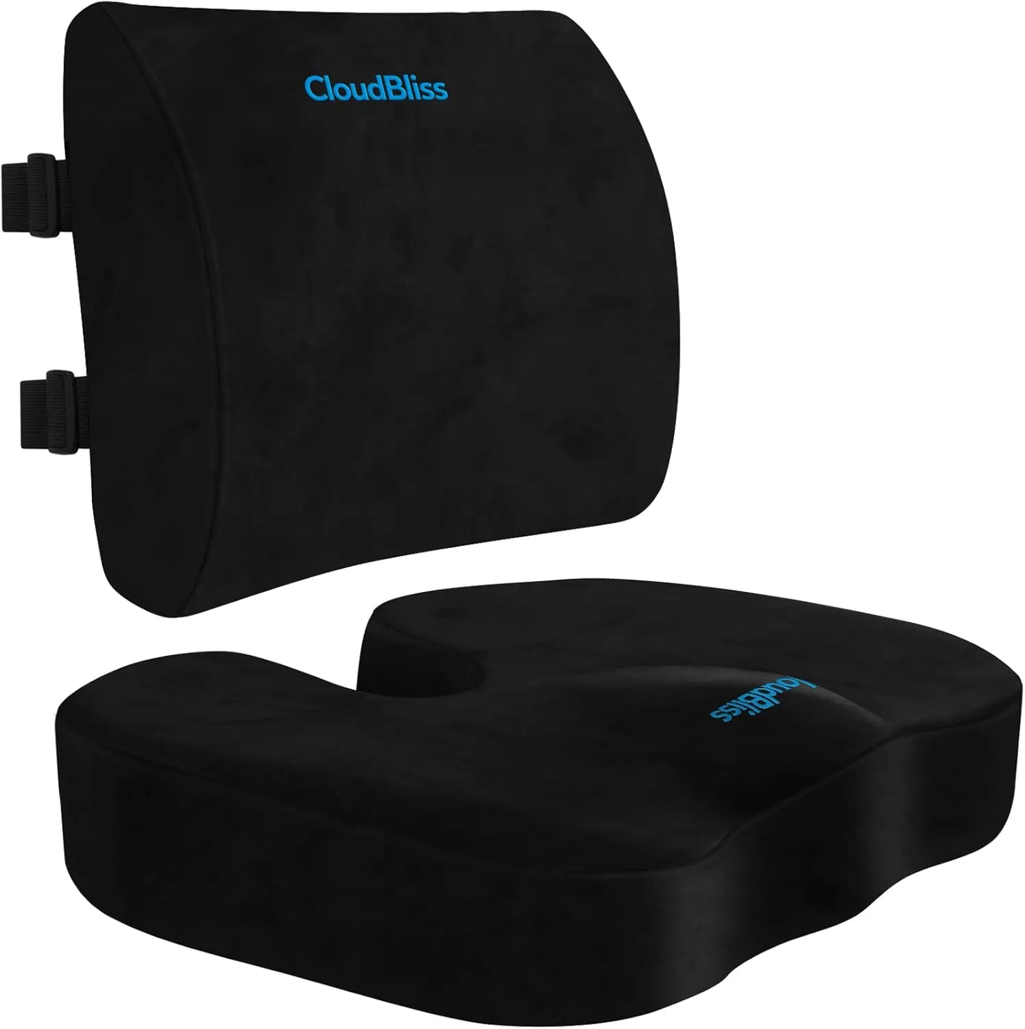 CloudBliss Seat Cushion,Office Chair Cushion,Car Seat Cushions,Lumbar Support Pillow for Office Chair,Back Support Memory Foam Pillow Coccyx Cushions for Tailbone Pain,Sciatica Back Pain Relief Black