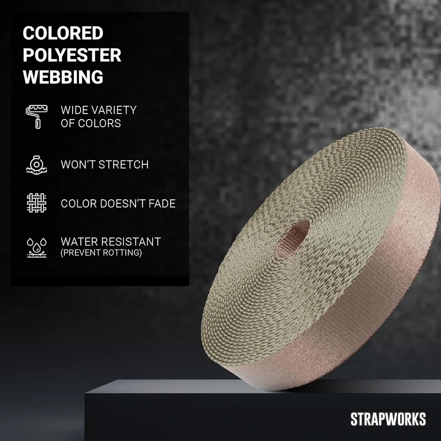Colored Picture Quality Polyester Webbing, Strap For Outdoor Activities, Crafts, Dog Leashes, 1 Inch x 10 Yards, 13 Colors