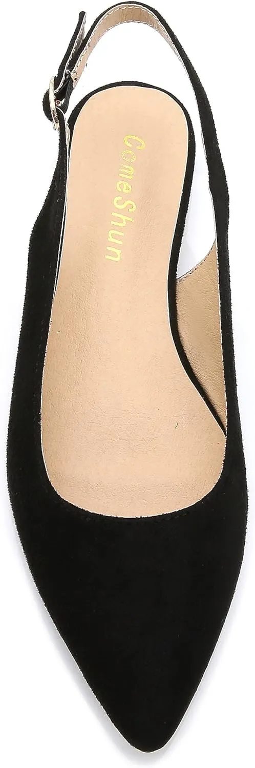 ComeShun Womens Closed Pointed Toe Pumps Slingback Flats Dress Party Shoes