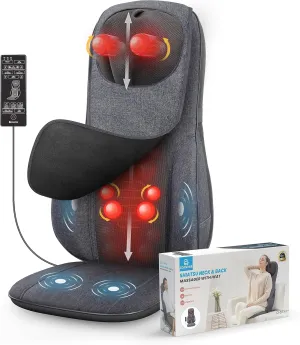 COMFIER Neck&Back Massagers with Heat,Shiatsu Massager Chair with Adjustable Height Pillow,Full Body Massage Cushion,4 Rolling Nodes&3 Vibration Levels,Gift for Men,Women,Gray