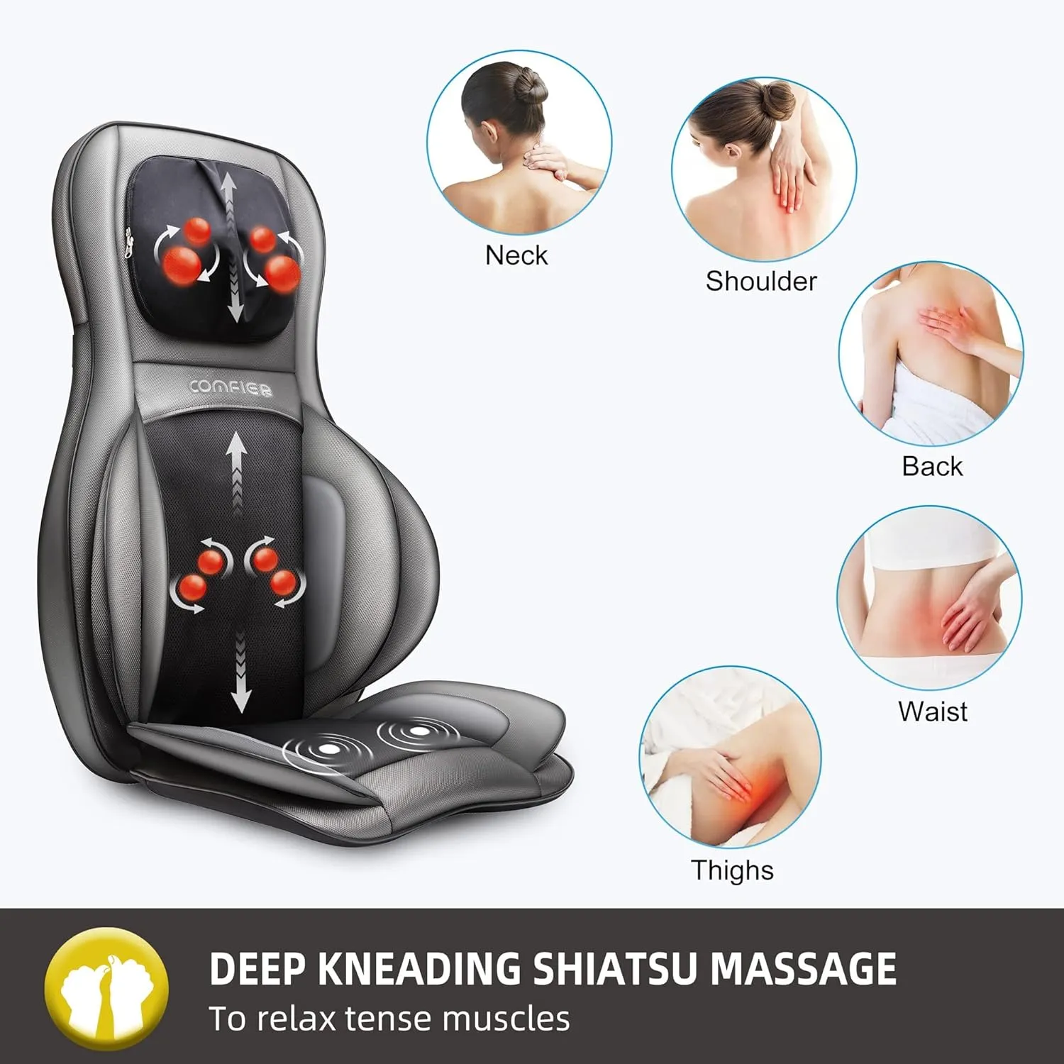 COMFIER Shiatsu Neck Back Massager with Heat and Compression,Adjustable Neck Rollers,App Control 2D or 3D Deep Tissue Kneading Massage Chair Pad, Chair Massager,Ideal Gifts for Dad, Mom