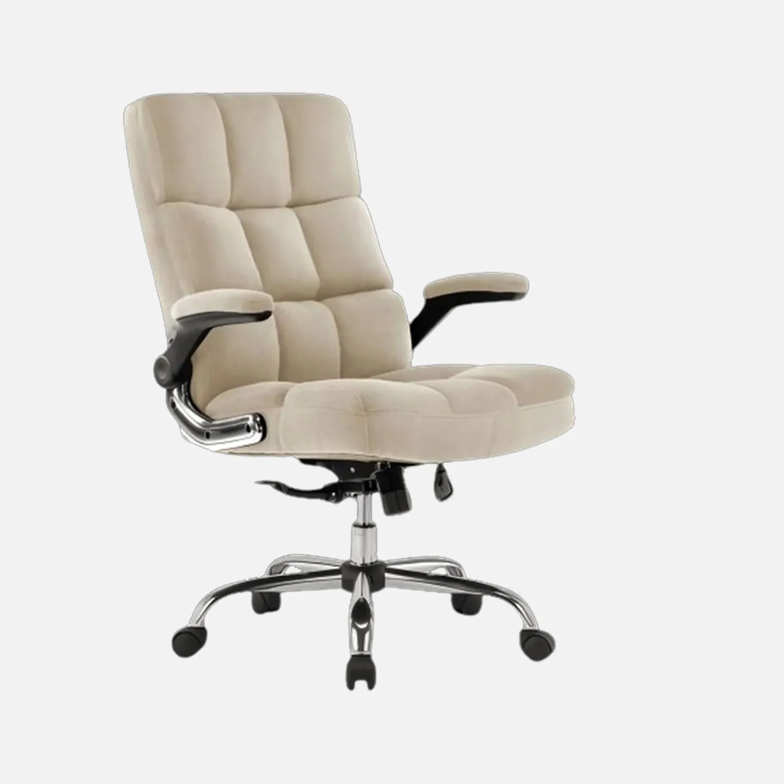 Comfortable Director Chair with Adjustable Armrest Upholstery in Velvet Light Beige (Super Soft)