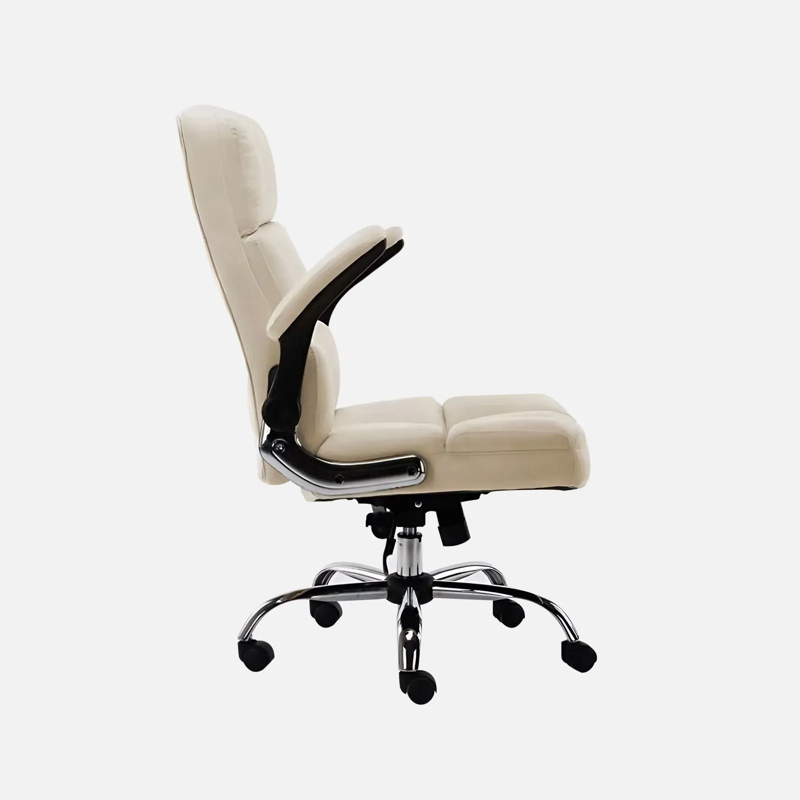Comfortable Director Chair with Adjustable Armrest Upholstery in Velvet Light Beige (Super Soft)