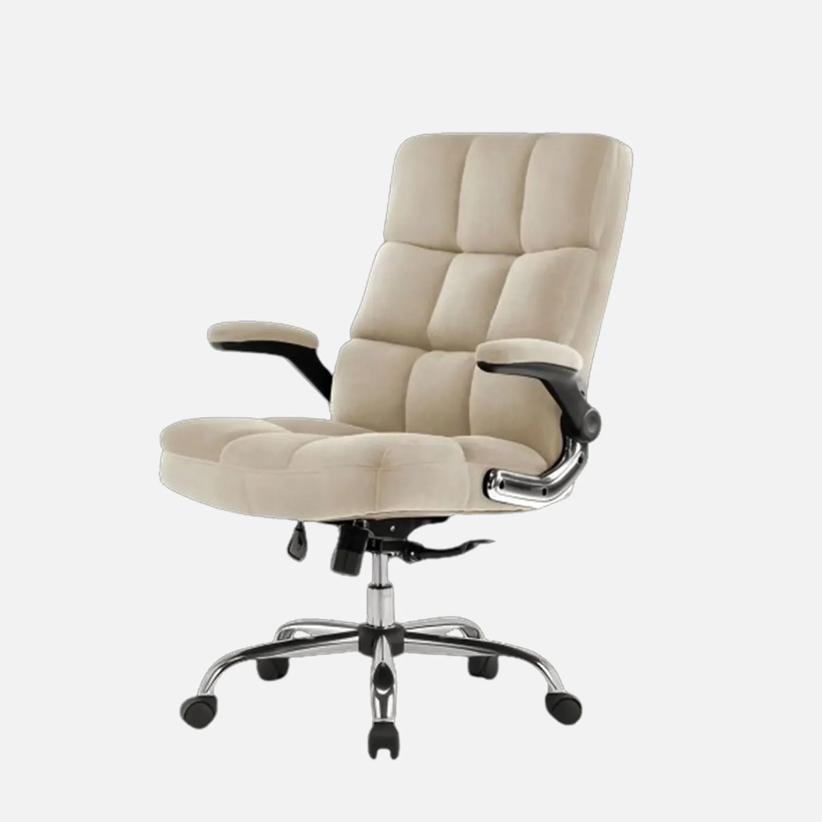 Comfortable Director Chair with Adjustable Armrest Upholstery in Velvet Light Beige (Super Soft)
