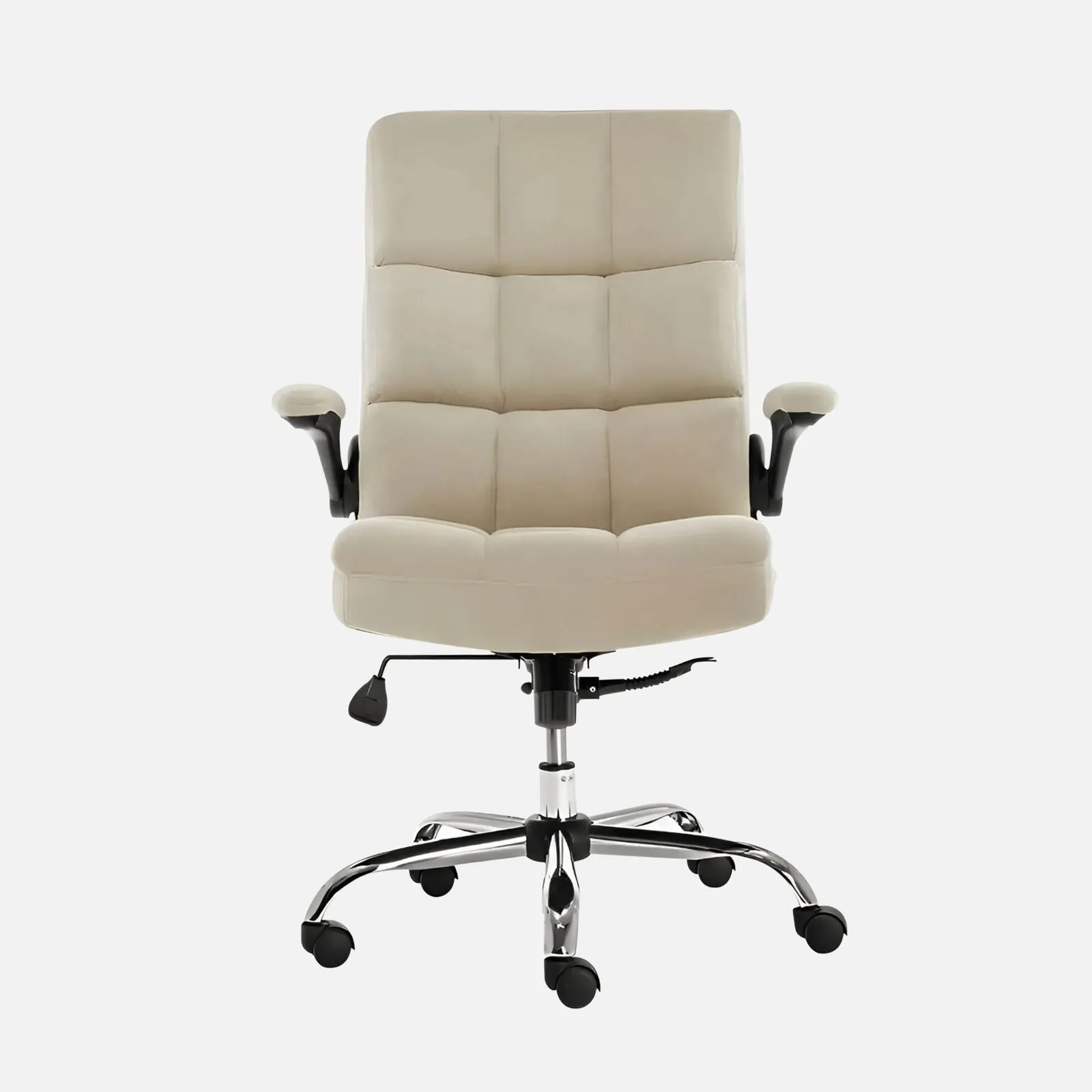 Comfortable Director Chair with Adjustable Armrest Upholstery in Velvet Light Beige (Super Soft)