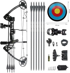 Compound Bow Draw Weight 0-70 Lbs for Pull Beginner and Intermediate Archer Fully Adjustable 19.25"-31" with All Accessories, up to IBO 320 fps,Package with Archery Hunting Equipment New 2024