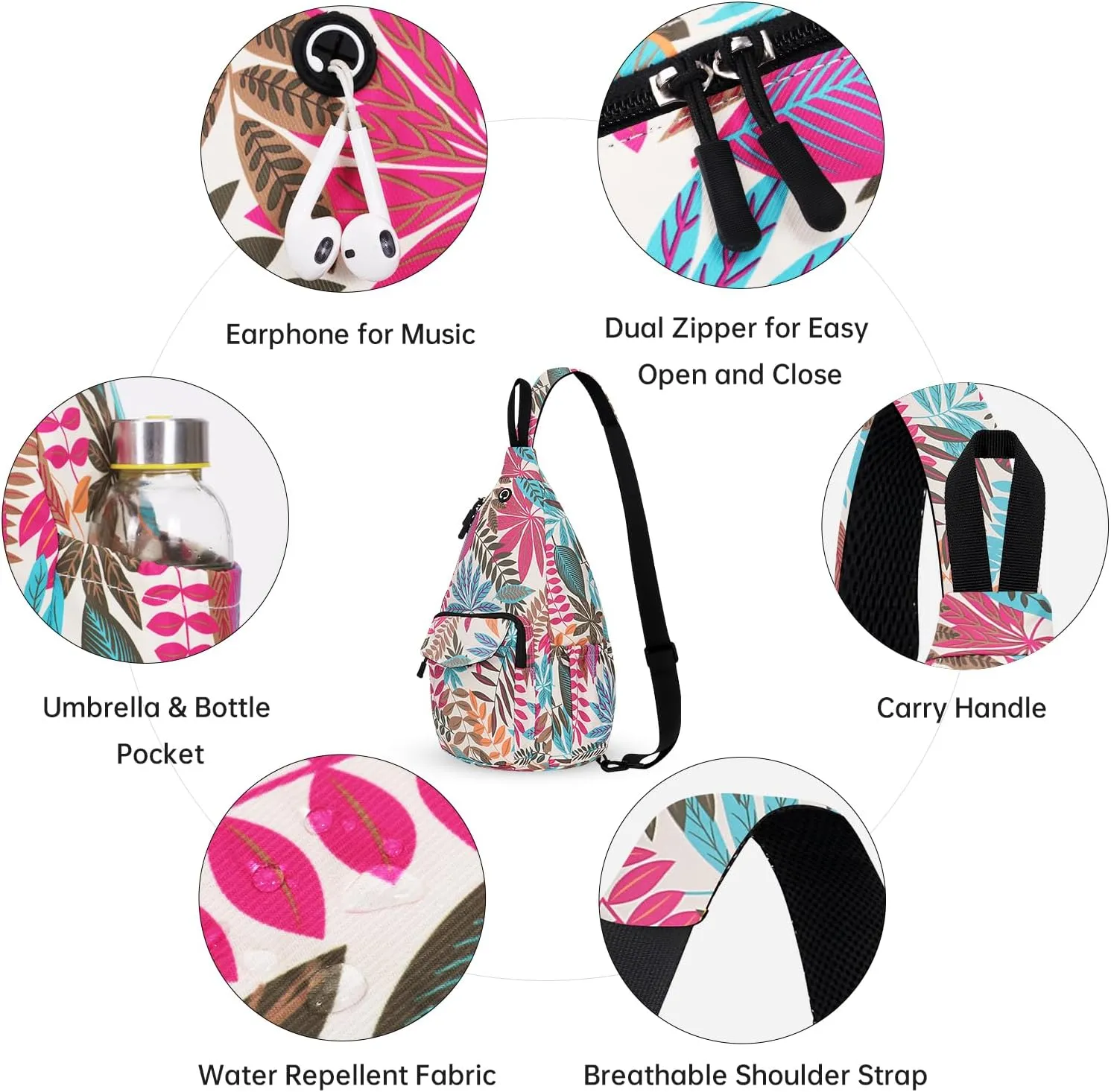 Convertible Sling Backpack Crossbody Chest Bag for Women Men Left and Right Shoulder Purse Water Repellent Gym Daypack