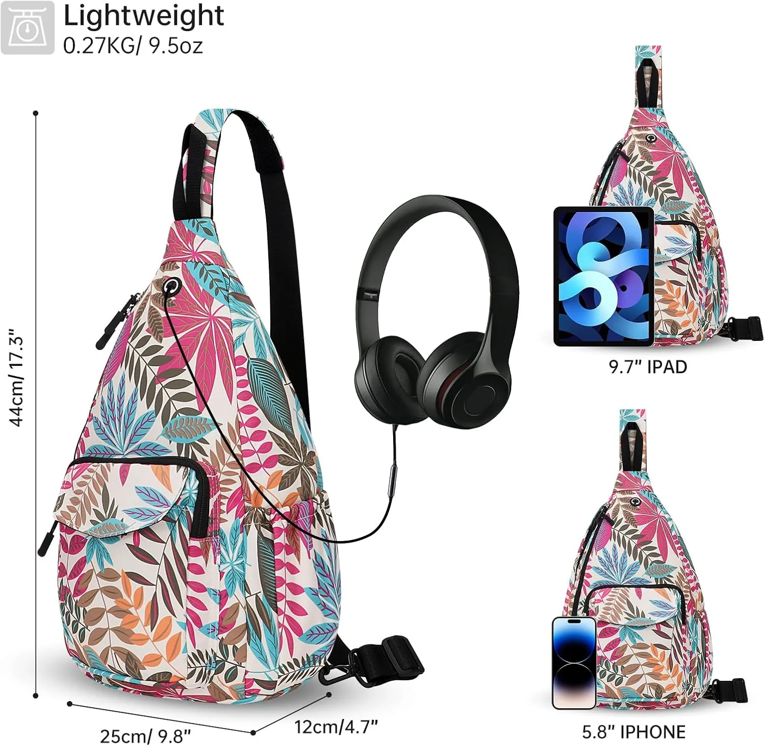 Convertible Sling Backpack Crossbody Chest Bag for Women Men Left and Right Shoulder Purse Water Repellent Gym Daypack