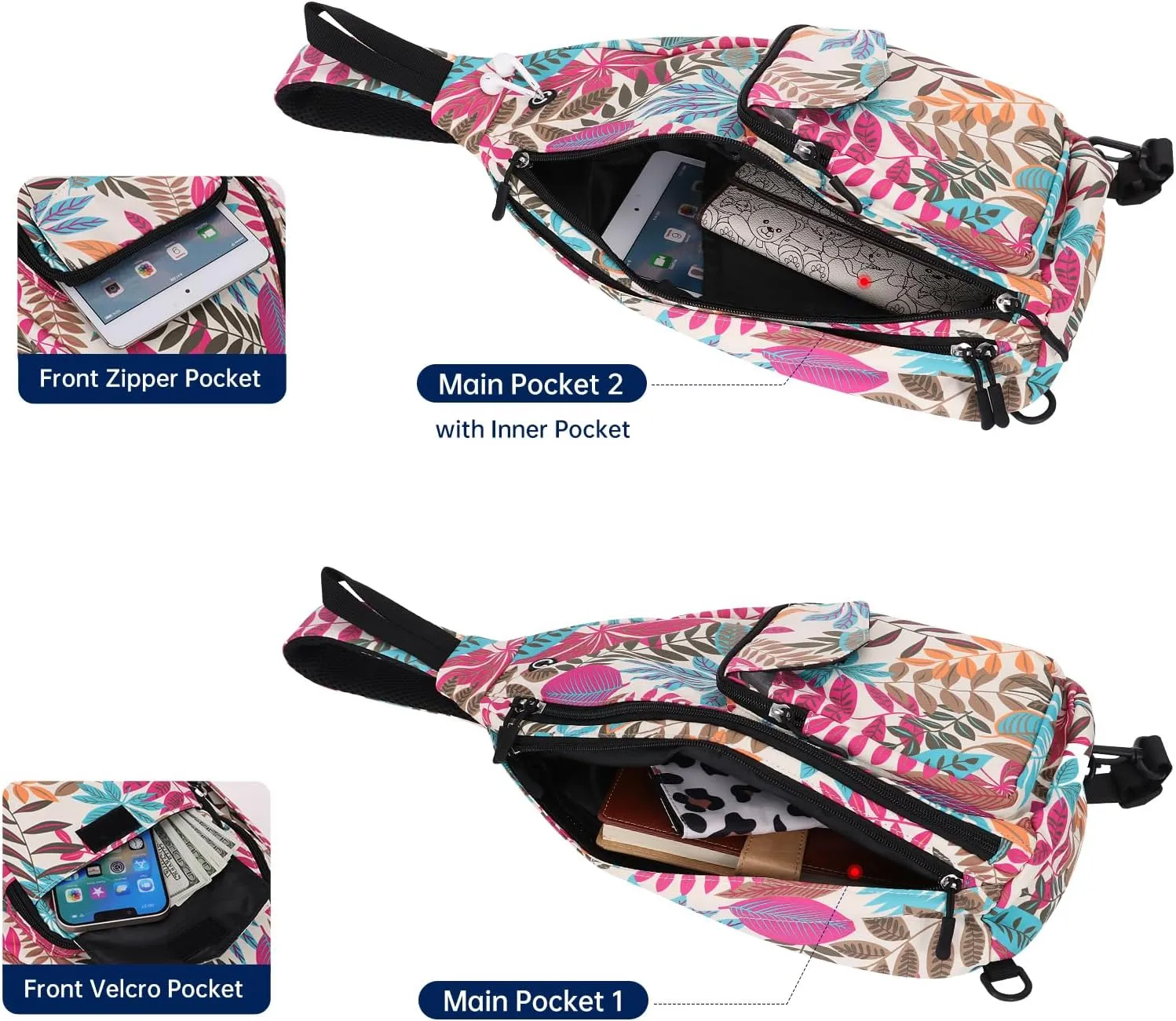 Convertible Sling Backpack Crossbody Chest Bag for Women Men Left and Right Shoulder Purse Water Repellent Gym Daypack