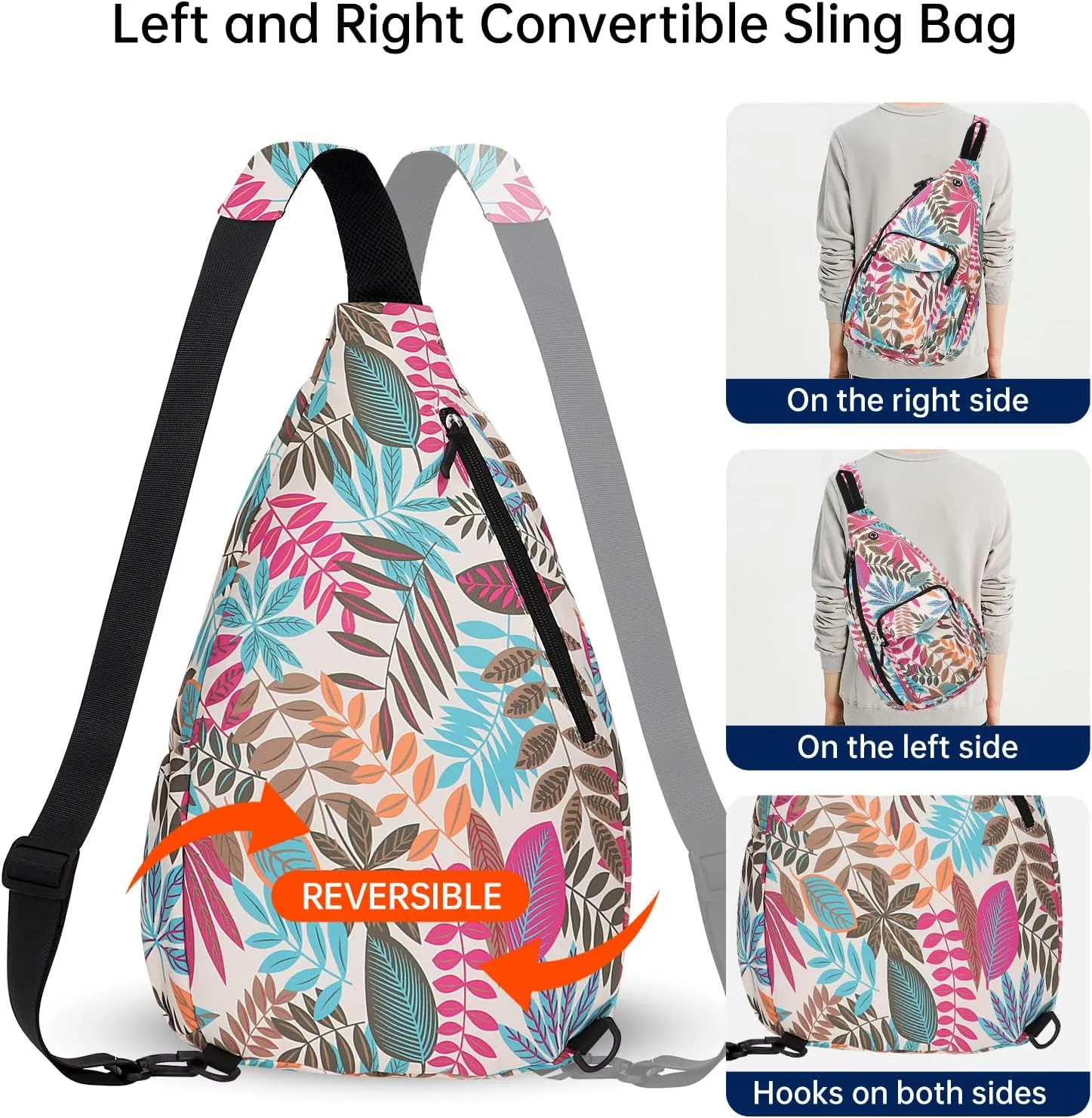 Convertible Sling Backpack Crossbody Chest Bag for Women Men Left and Right Shoulder Purse Water Repellent Gym Daypack