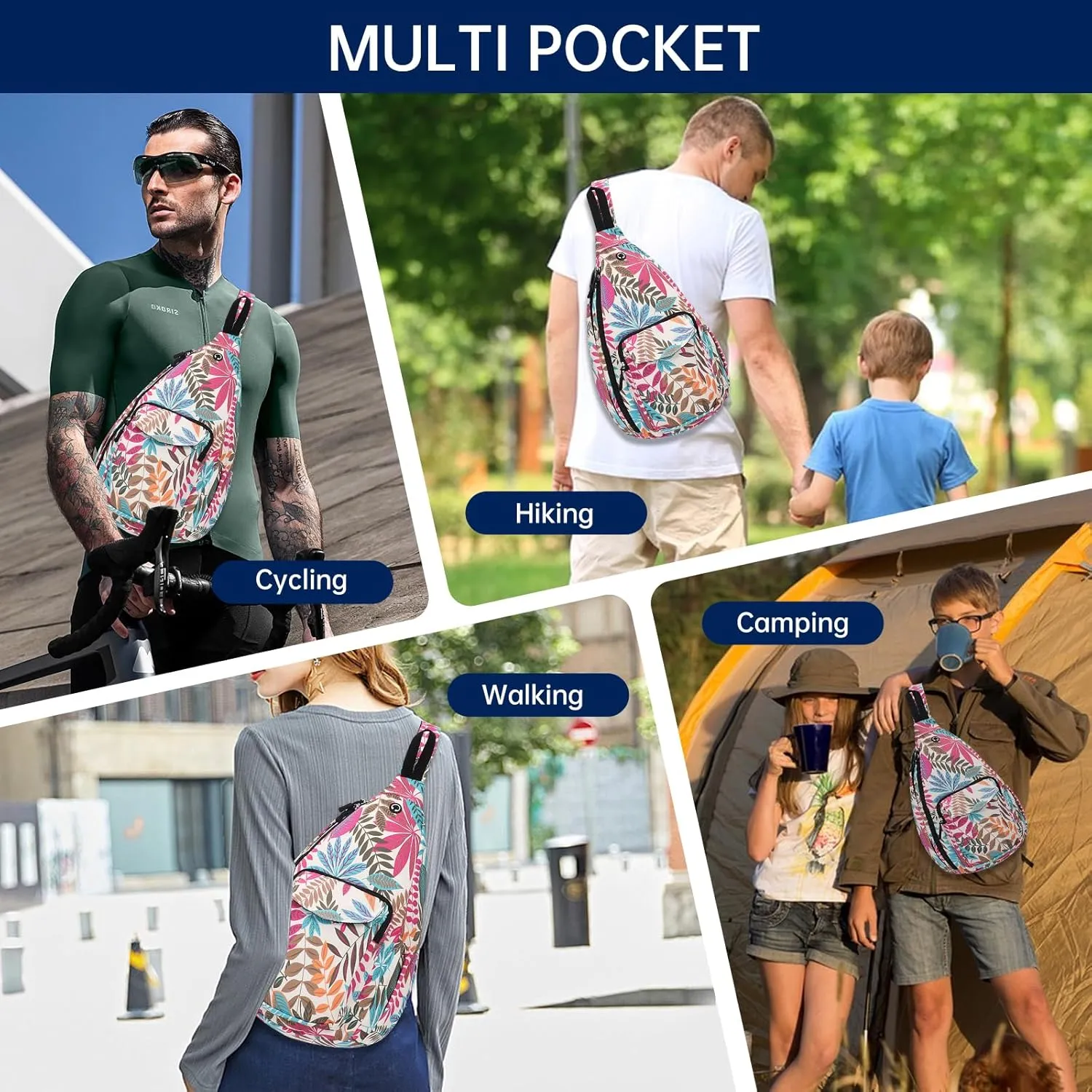 Convertible Sling Backpack Crossbody Chest Bag for Women Men Left and Right Shoulder Purse Water Repellent Gym Daypack