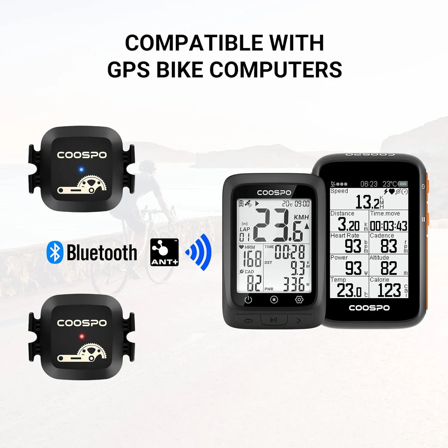 COOSPO Cadence & Speed Sensor for Cycling, Wireless Bluetooth & ANT  Bike RPM Sensor for Cycling Computers, Compatible with IP67 / Rouvy / Zwift / Peloton / Wahoo / CooSporide