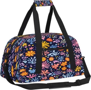 Coral Floral Kids Overnighter Duffel Bags for Boys, Carry-On Size Sports Gym Bag with Front Zipper Pocket for School Practice or Overnight Travel Weekender Sleepover Tote Bag