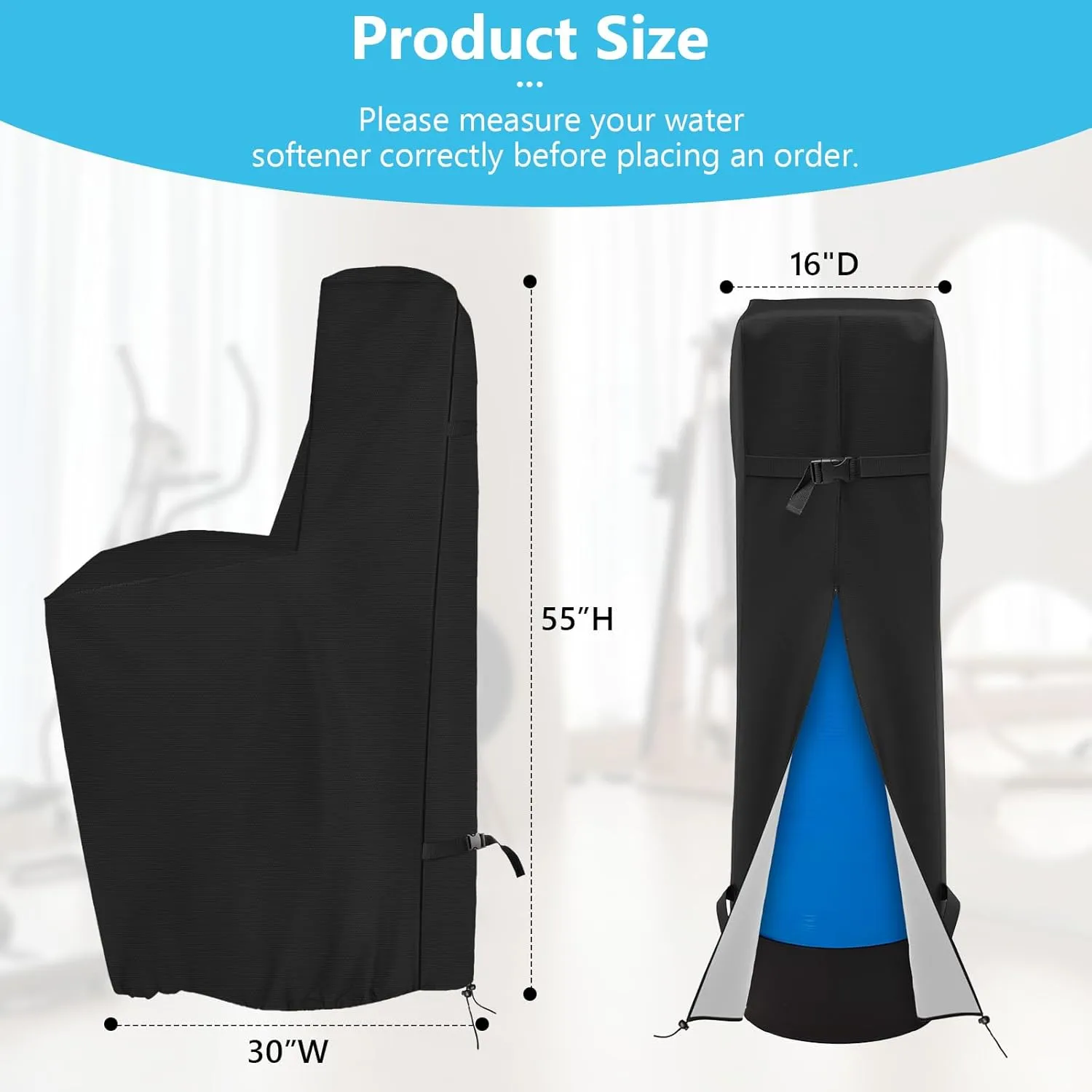 COSHNIBI Water Softener Cover , 420D Heavy Duty Outdoor Water Softener Cover Waterproof Insulated with Split Zipper, All Weather Protection 55" H x 30" W x 16" D - Black