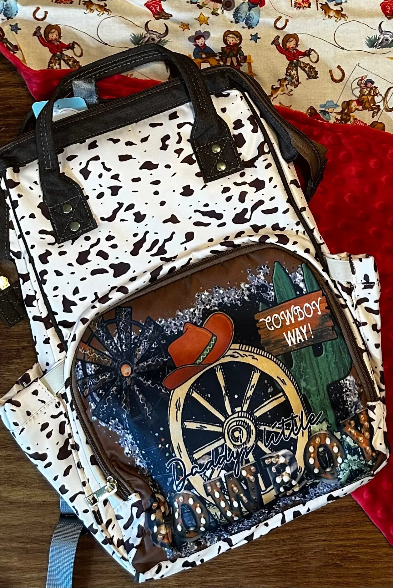 cow print diaper bag