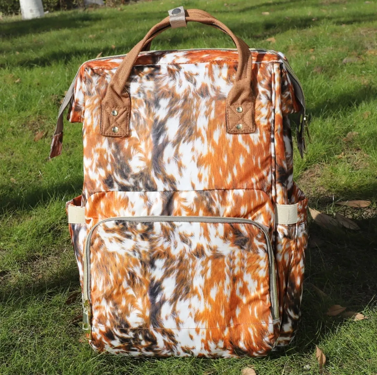 cow print diaper bag