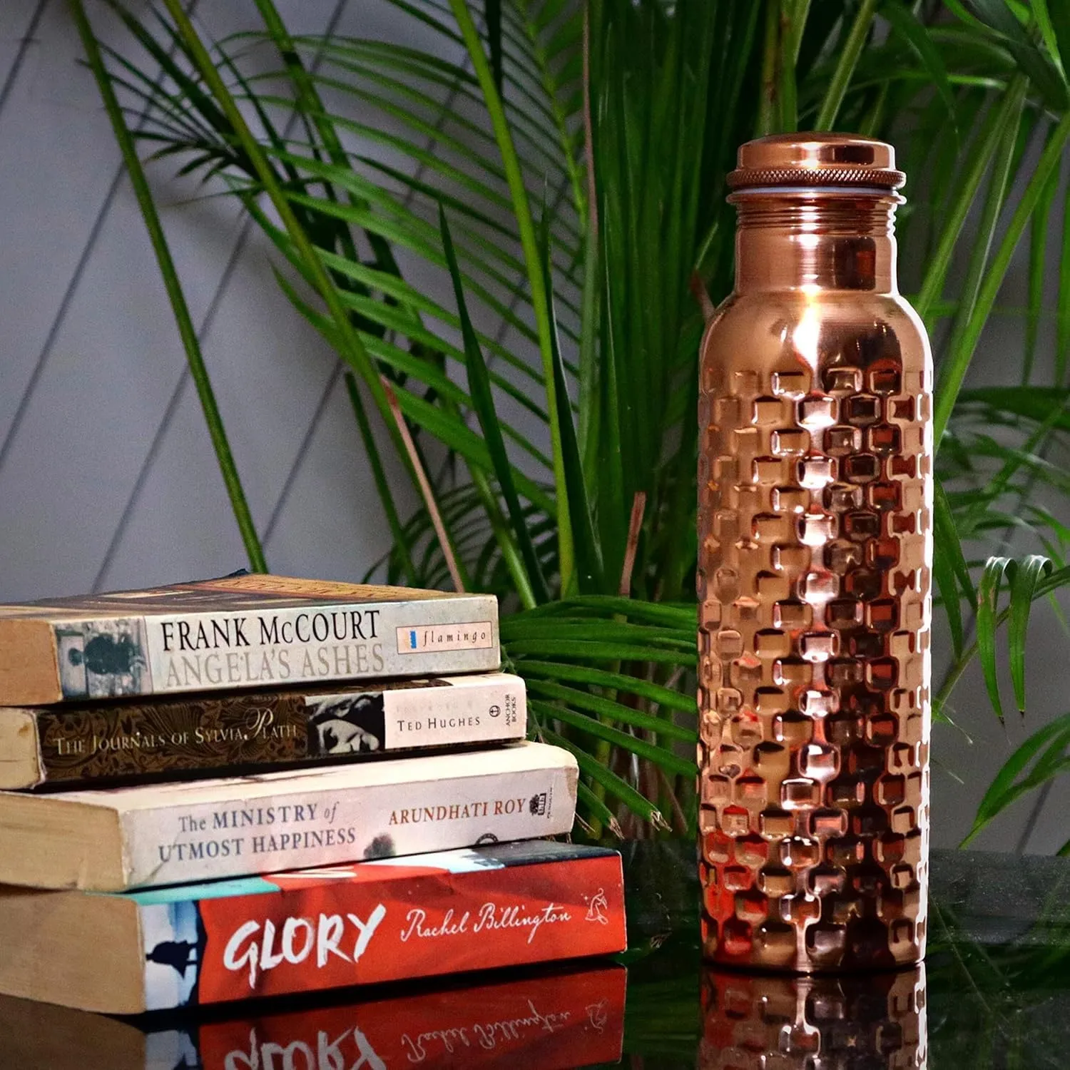Craft Trade Set of 2 Diamond Pure Copper Bottle with Lid and Carry Bag for Drinking Water BPA Free Leak Proof Boosts Immunity & Liver Health, Ayurveda Inspired 34oz - 1 Litre Natural
