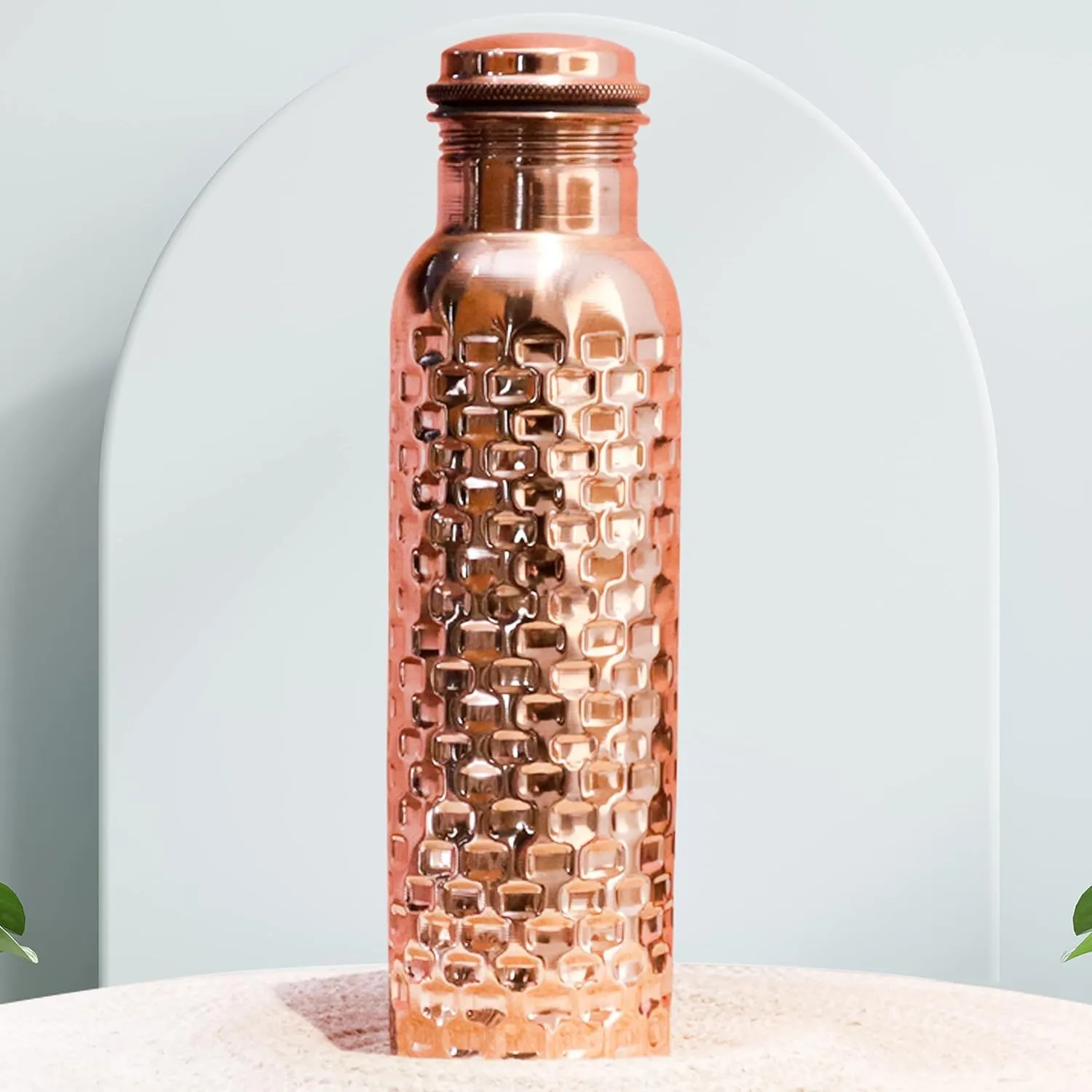 Craft Trade Set of 2 Diamond Pure Copper Bottle with Lid and Carry Bag for Drinking Water BPA Free Leak Proof Boosts Immunity & Liver Health, Ayurveda Inspired 34oz - 1 Litre Natural