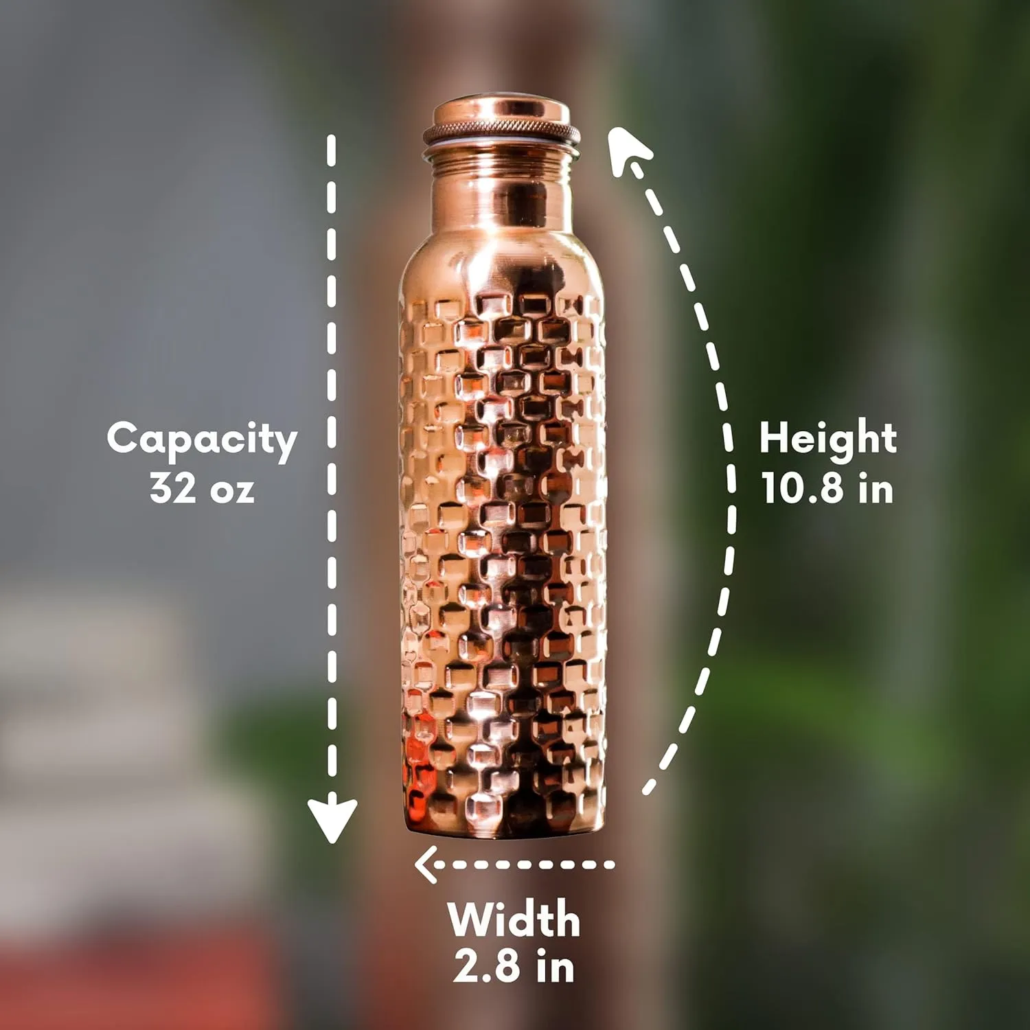 Craft Trade Set of 2 Diamond Pure Copper Bottle with Lid and Carry Bag for Drinking Water BPA Free Leak Proof Boosts Immunity & Liver Health, Ayurveda Inspired 34oz - 1 Litre Natural