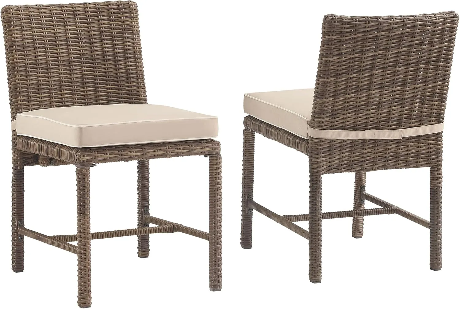 Crosley Furniture Bradenton 2-Piece Outdoor Chair Set, Wicker Dining Patio Chairs for Deck, Backyard, Weathered Brown with Sand Cushions
