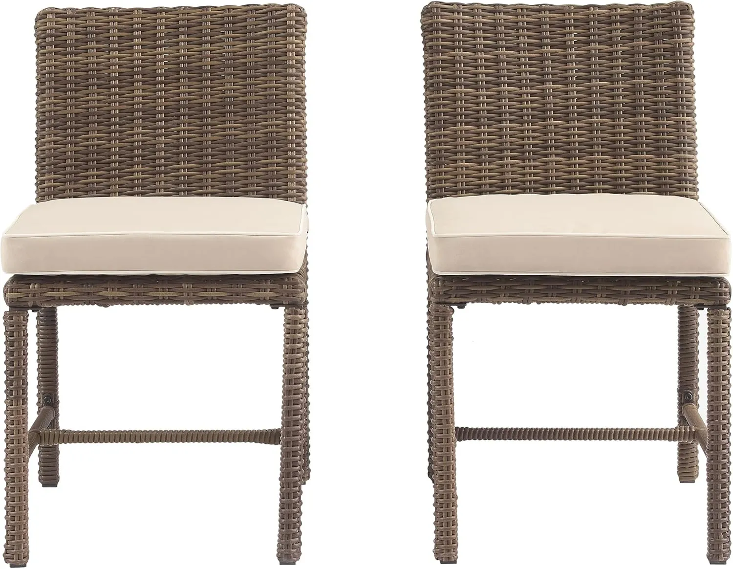 Crosley Furniture Bradenton 2-Piece Outdoor Chair Set, Wicker Dining Patio Chairs for Deck, Backyard, Weathered Brown with Sand Cushions