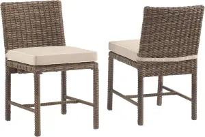 Crosley Furniture Bradenton 2-Piece Outdoor Chair Set, Wicker Dining Patio Chairs for Deck, Backyard, Weathered Brown with Sand Cushions