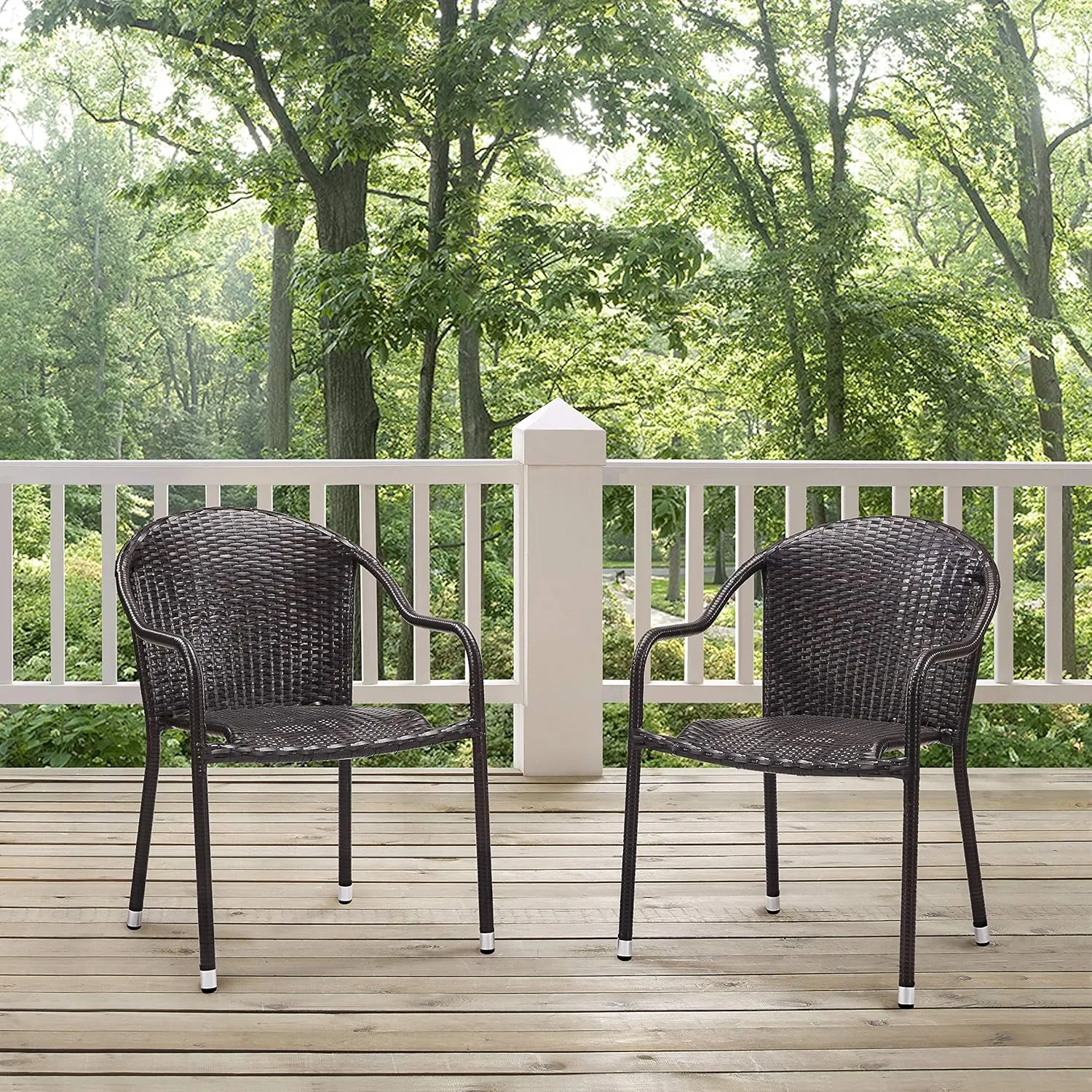 Crosley Furniture Palm Harbor 2-Piece Stackable Outdoor Chair Set, Wicker Patio Chairs for Dining, Porch, Brown