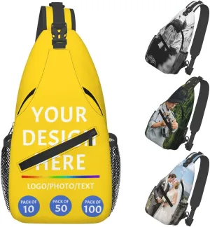 Crossbody Bag For Men Women Personalized Chest Bag With Logo Text Image Customized Sling Backpack For Leisure Sports Travel Gold