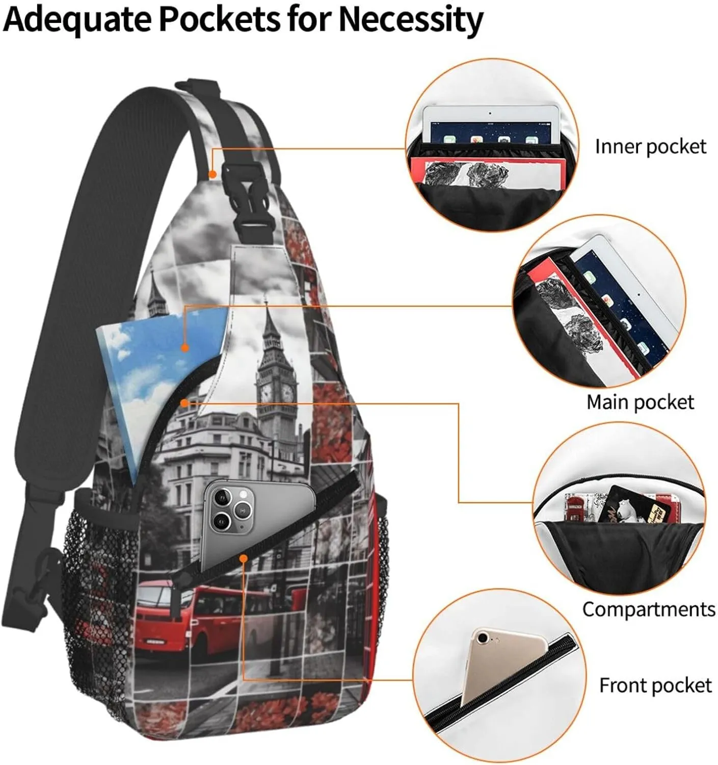 Crossbody Bag for Women Men London Puzzle Chest Bag Crossbody Sling Bag Adjustable Shoulder Bag
