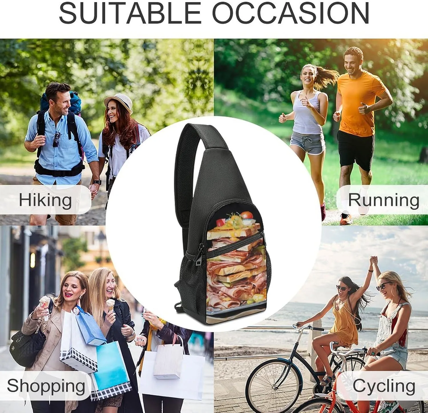 Crossbody Bag for Women Men Sling Bag Light Blue Pizza Slice Chest Bag Crossbody Adjustable Shoulder Bag