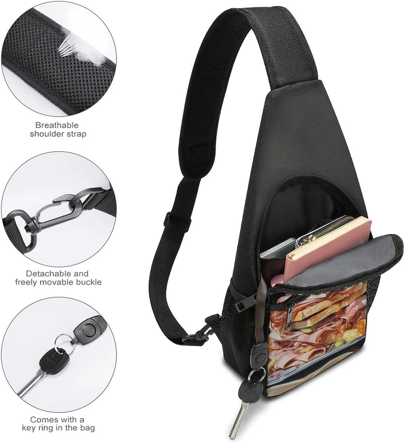 Crossbody Bag for Women Men Sling Bag Light Blue Pizza Slice Chest Bag Crossbody Adjustable Shoulder Bag