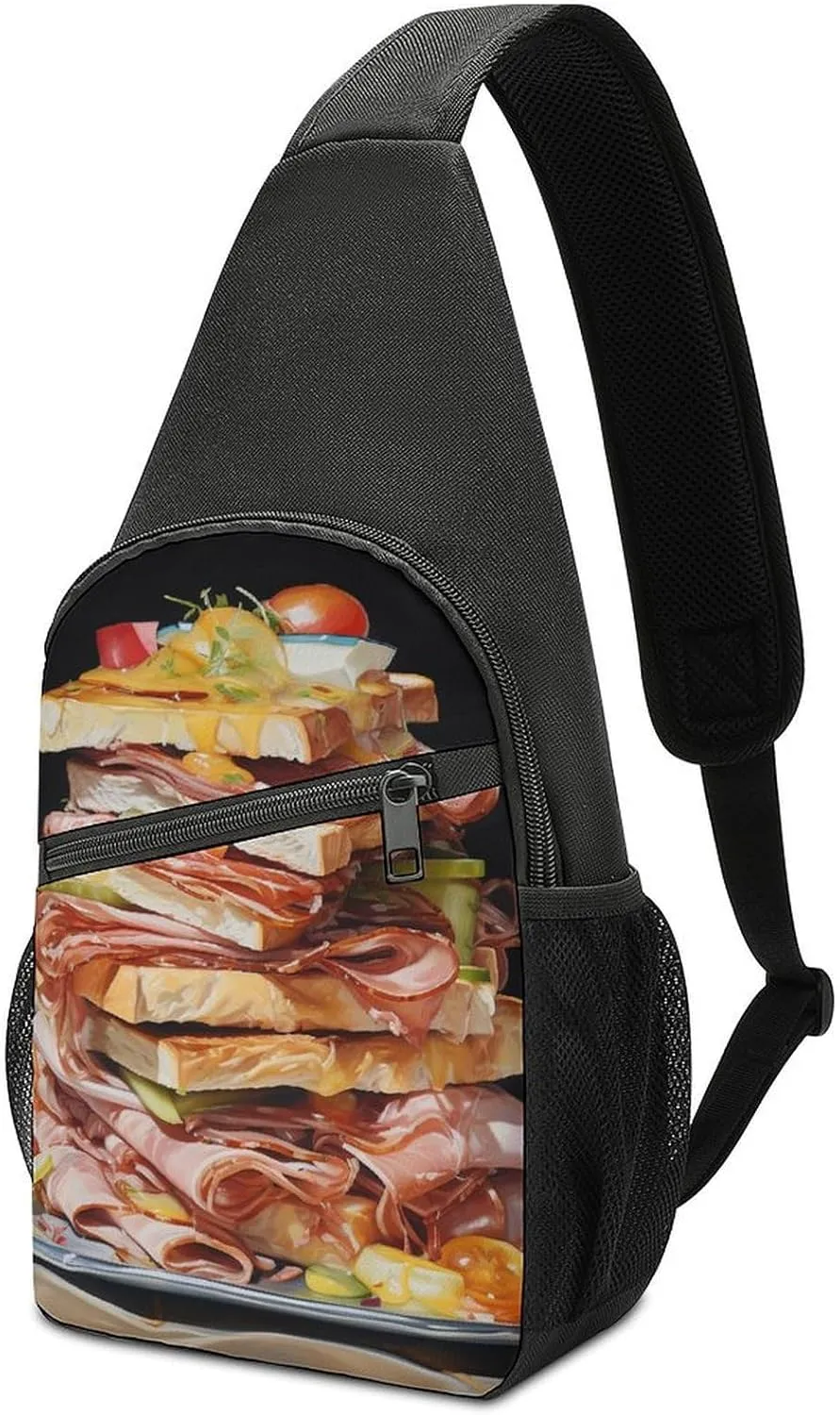 Crossbody Bag for Women Men Sling Bag Light Blue Pizza Slice Chest Bag Crossbody Adjustable Shoulder Bag