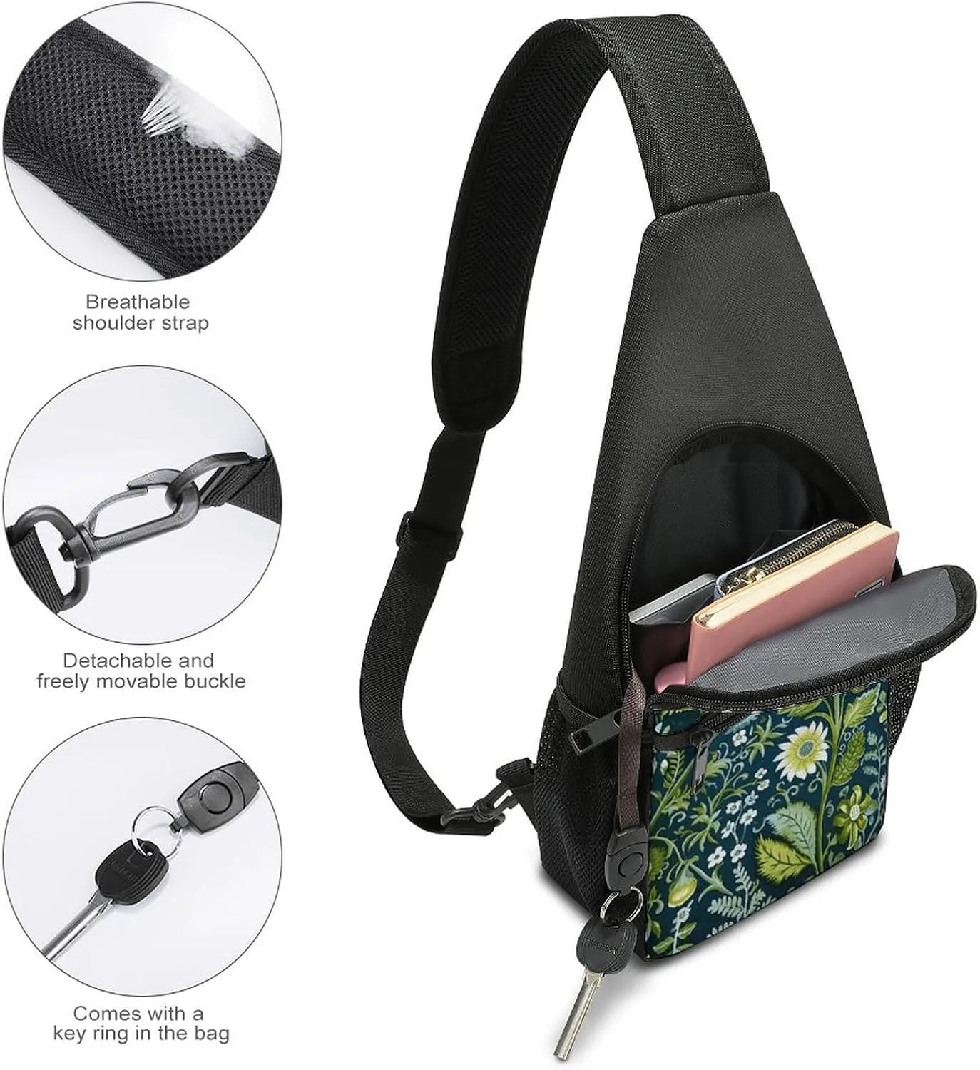 Crossbody Bag for Women Men Sling Bag On Flowering Tree Chest Bag Crossbody Adjustable Shoulder Bag