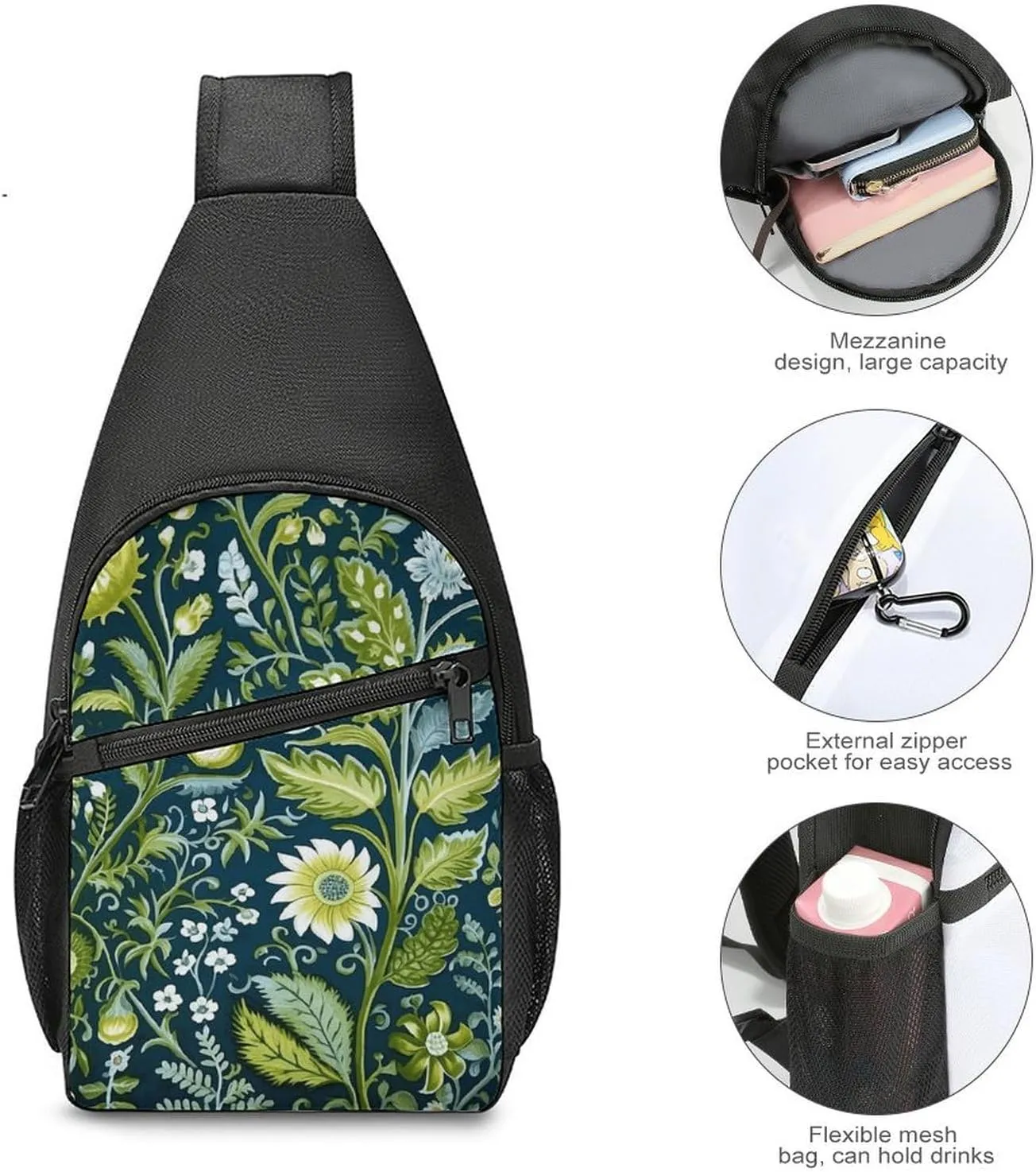 Crossbody Bag for Women Men Sling Bag On Flowering Tree Chest Bag Crossbody Adjustable Shoulder Bag