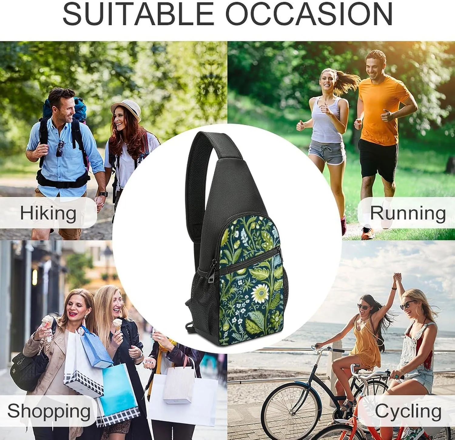 Crossbody Bag for Women Men Sling Bag On Flowering Tree Chest Bag Crossbody Adjustable Shoulder Bag