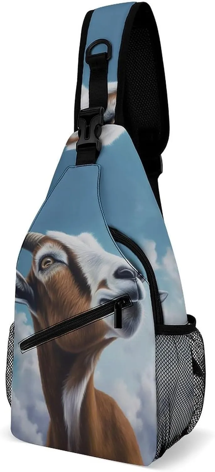 Crossbody Bag Travel Sling Bag for Men Small Sling Backpack Blue Goat Print Chest Bag Shoulder Bag for Outdoor, 38x20cm