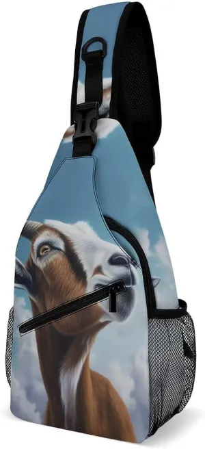 Crossbody Bag Travel Sling Bag for Men Small Sling Backpack Blue Goat Print Chest Bag Shoulder Bag for Outdoor, 38x20cm