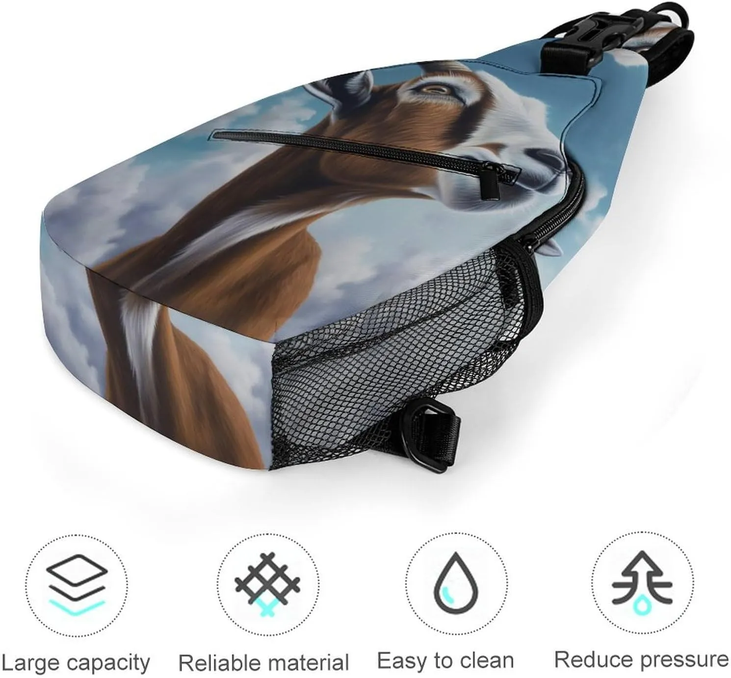 Crossbody Bag Travel Sling Bag for Men Small Sling Backpack Blue Goat Print Chest Bag Shoulder Bag for Outdoor, 38x20cm