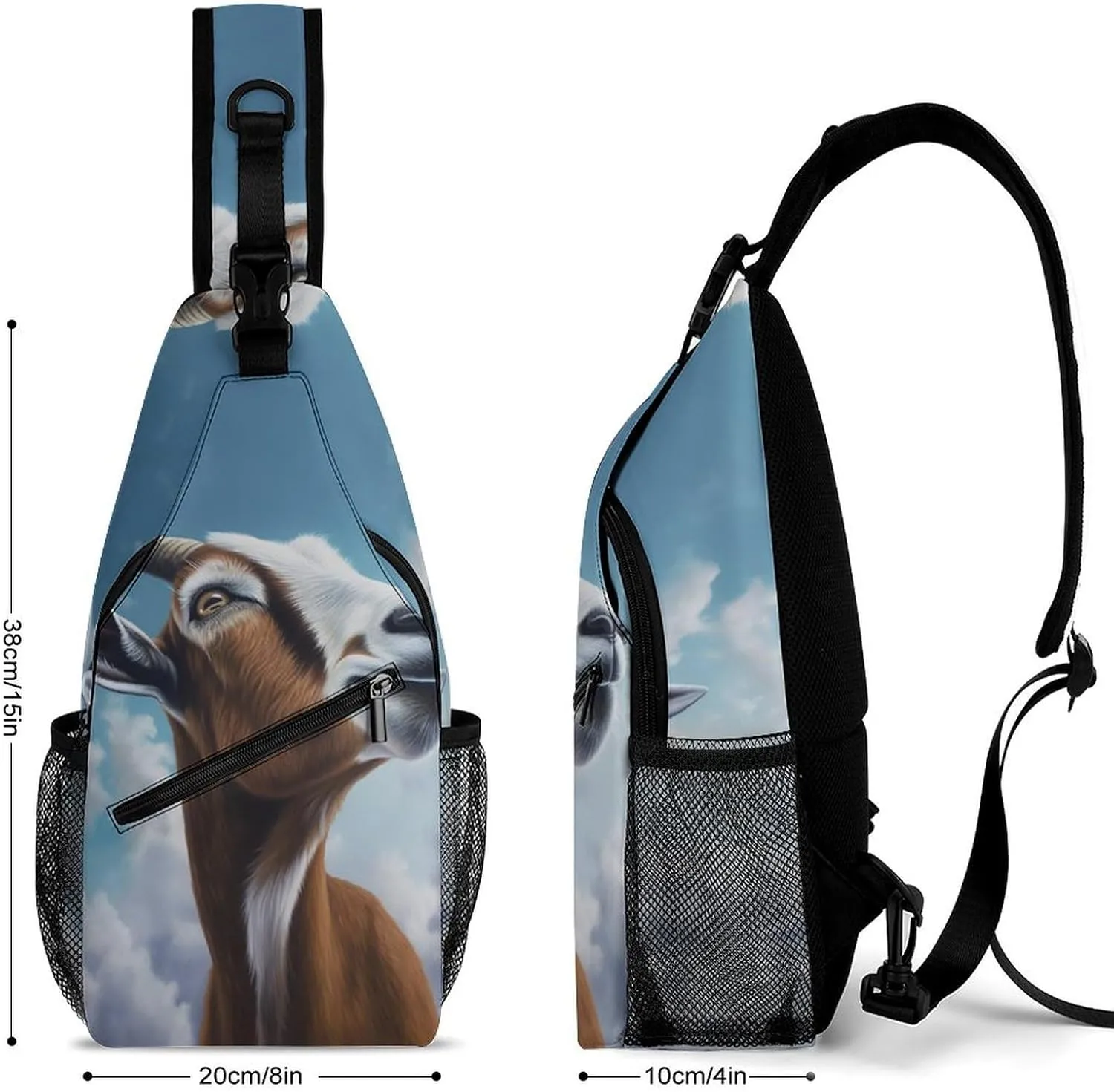 Crossbody Bag Travel Sling Bag for Men Small Sling Backpack Blue Goat Print Chest Bag Shoulder Bag for Outdoor, 38x20cm