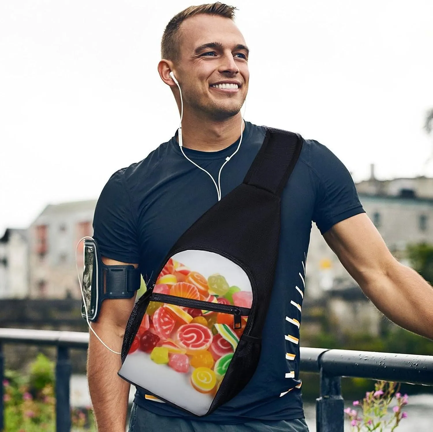 Crossbody Bag Travel Sling Bag for Men Small Sling Backpack Fruit Candies Chest Bag Shoulder Bag for Outdoor