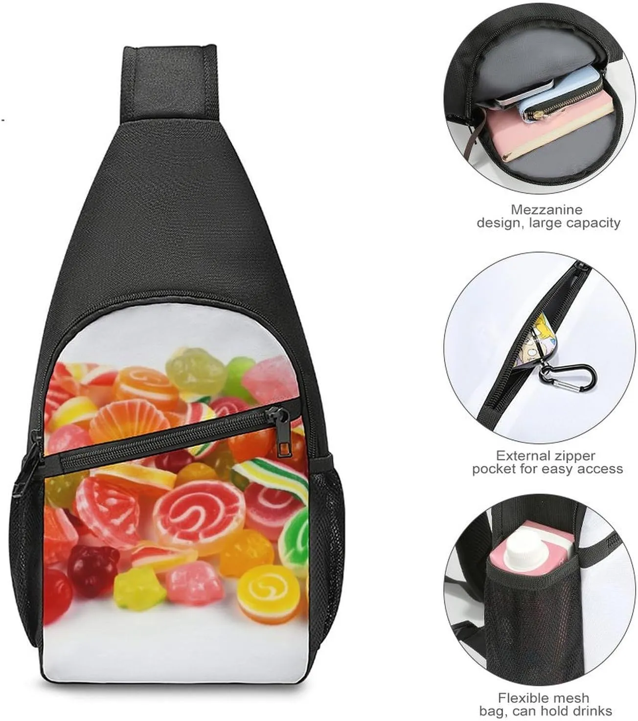 Crossbody Bag Travel Sling Bag for Men Small Sling Backpack Fruit Candies Chest Bag Shoulder Bag for Outdoor