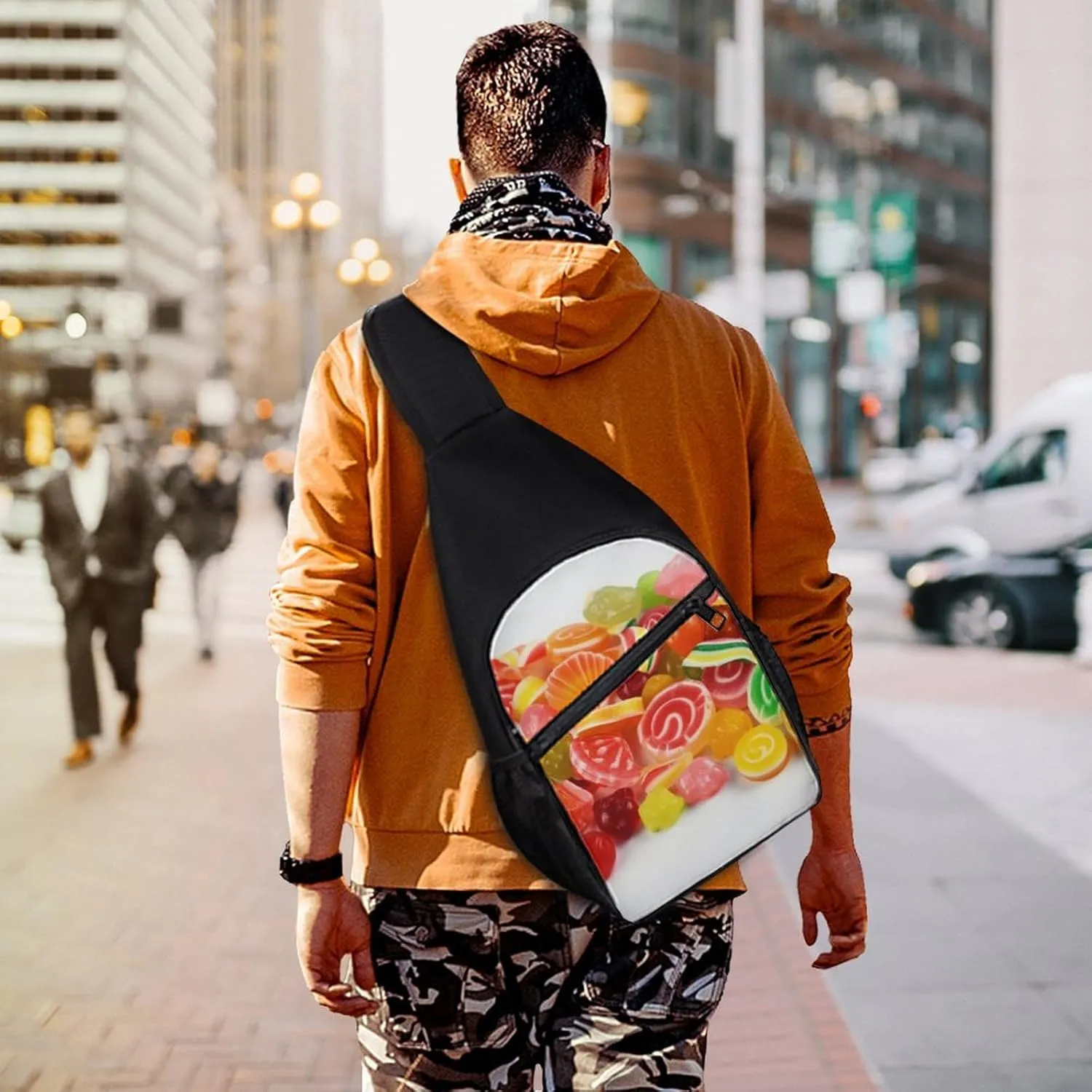 Crossbody Bag Travel Sling Bag for Men Small Sling Backpack Fruit Candies Chest Bag Shoulder Bag for Outdoor