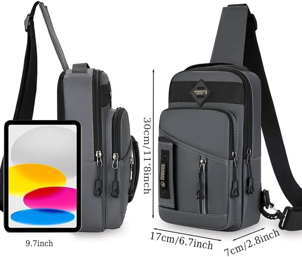 Crossbody Sling Bag, Black Nylon, Multi-Pocket Design with Adjustable Strap