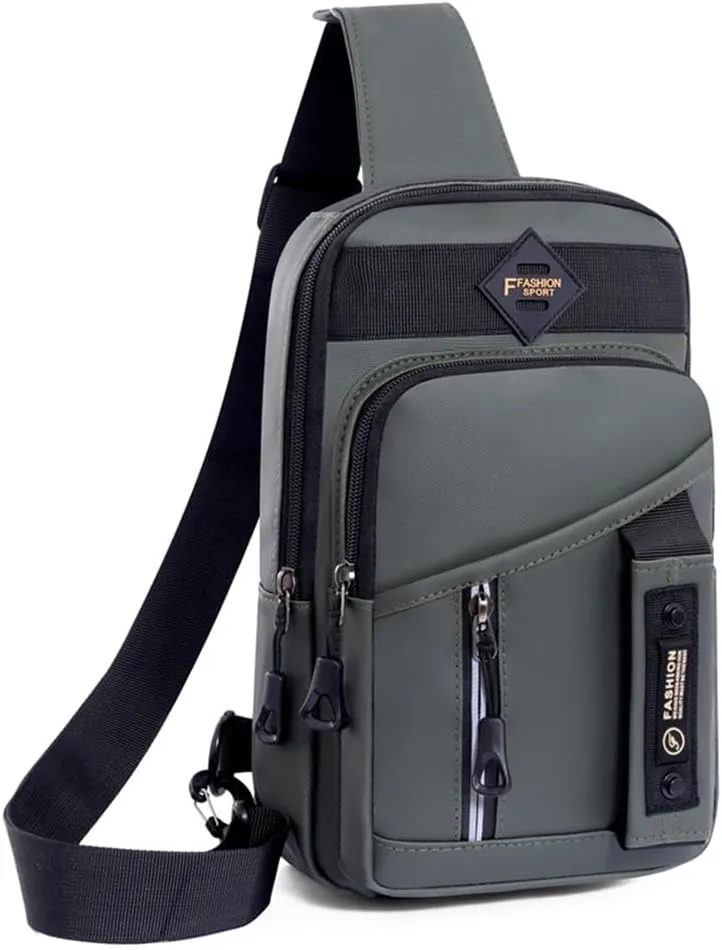 Crossbody Sling Bag, Black Nylon, Multi-Pocket Design with Adjustable Strap