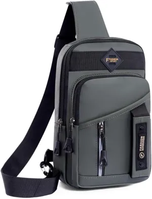Crossbody Sling Bag, Black Nylon, Multi-Pocket Design with Adjustable Strap
