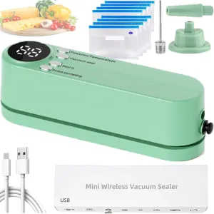 Crucialon Vacuum Sealer, Handheld Portable Rechargeable Snack Bag Sealing Machine with Air Pump, for Dry/Moist Food Storage with 10 Compression Bags