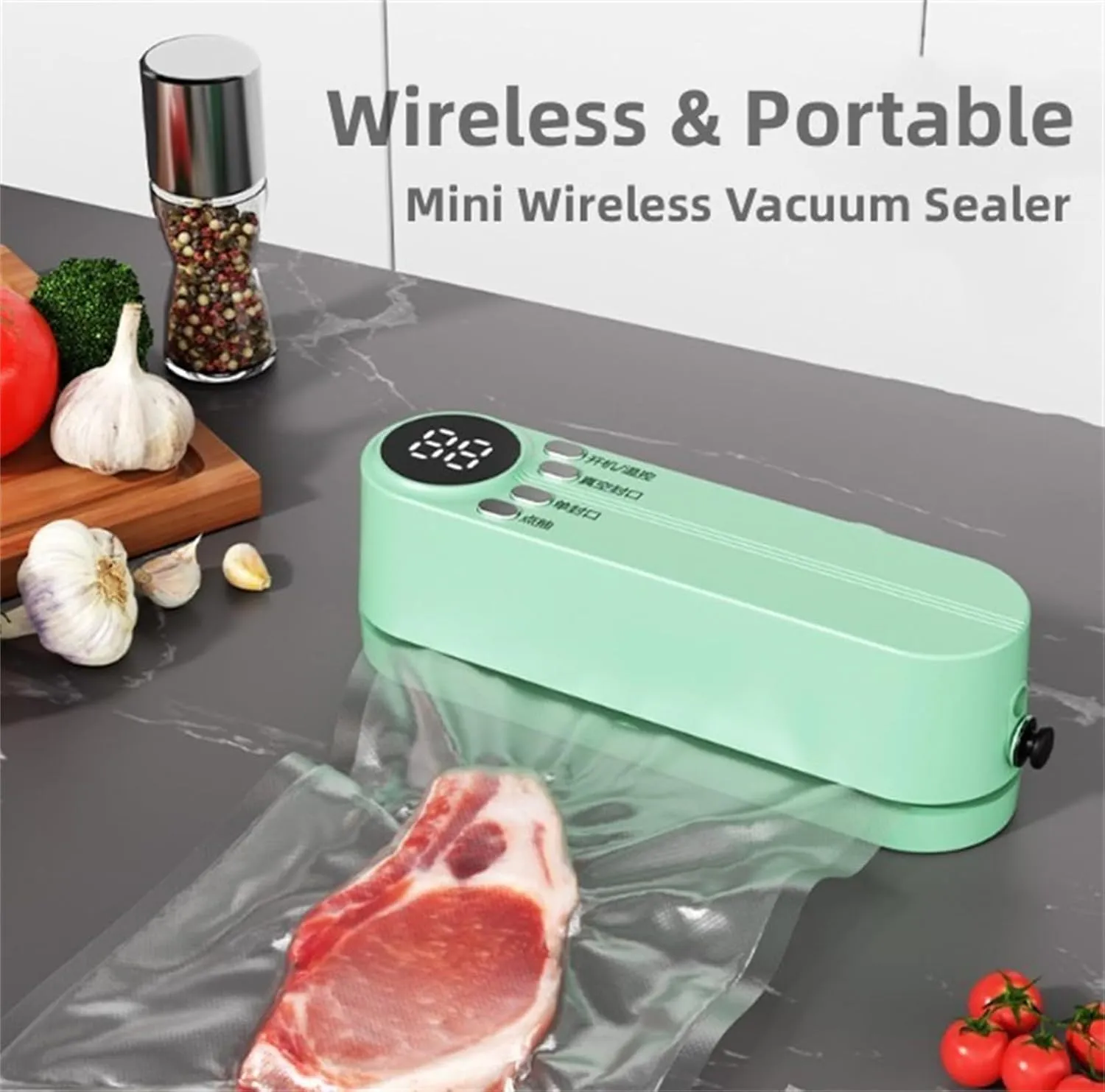 Crucialon Vacuum Sealer, Handheld Portable Rechargeable Snack Bag Sealing Machine with Air Pump, for Dry/Moist Food Storage with 10 Compression Bags