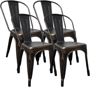 Cspring Metal Dining Chairs Set of 4 Kitchen Chairs Side Chairs Metal Bistro Chairs with Back & Rubber Feet Stackable Tolix Farmhouse Restaurant Cafe Trattoria Industrial Chairs