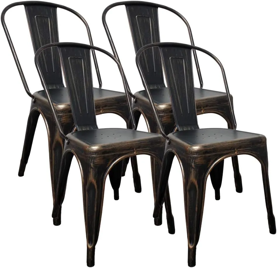 Cspring Metal Dining Chairs Set of 4 Kitchen Chairs Side Chairs Metal Bistro Chairs with Back & Rubber Feet Stackable Tolix Farmhouse Restaurant Cafe Trattoria Industrial Chairs